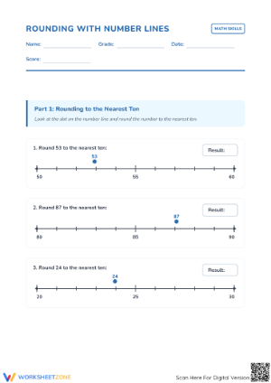 Printable Rounding with Number Lines Worksheet | Grade 3