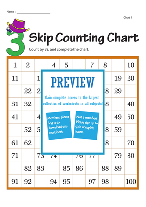 Skip Counting Chart Worksheet for Math Education