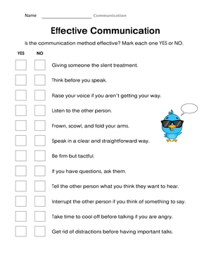 Effective Communication Worksheet for Skill Development