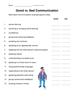 Good vs Bad Communication Analysis Worksheet