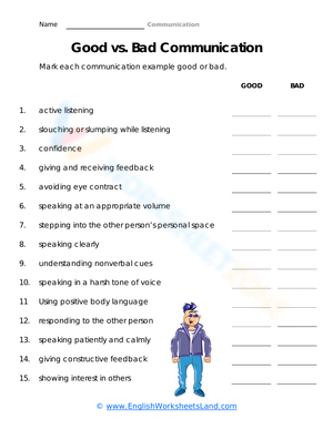 Good vs Bad Communication Analysis Worksheet