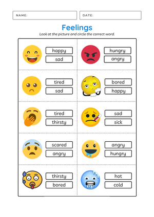 Grade 1 Feelings — Printable No-Prep Worksheet