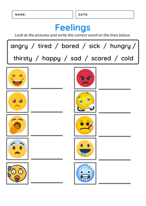Feelings Worksheet for Emotional Understanding