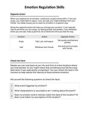 Emotion Regulation Skills Practice Worksheet