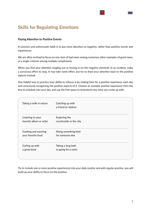 Skills for Regulating Emotions: An Updated Worksheet