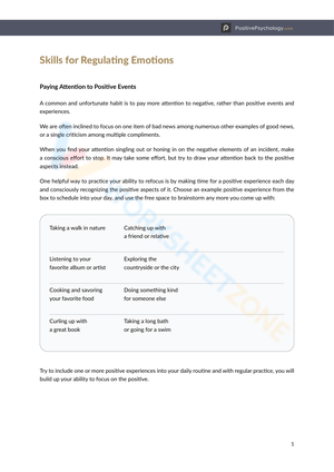 Skills for Regulating Emotions: An Updated Worksheet