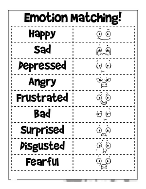Emotion Matching Worksheet for Kids