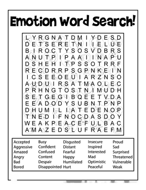 Emotion Wordsearch Puzzle Worksheet
