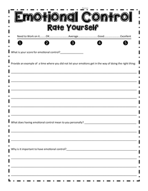 Worksheet on Emotional Control