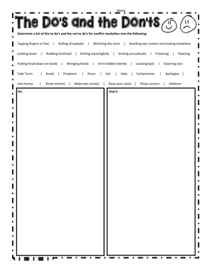 Social Skills: Do's and Don'ts Worksheet