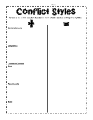 Understanding Conflict Styles Worksheet