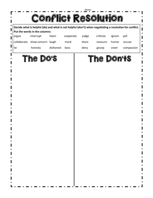 Conflict Resolution: Sort and Reflect Activity

