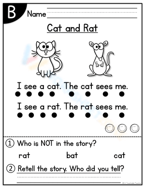 Rhyming Practice: Cat or Rat Worksheet