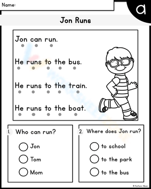 Action Verbs: Jon Runs Worksheet