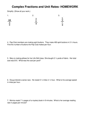 Complex Fractions & Unit Rates: Math Practice