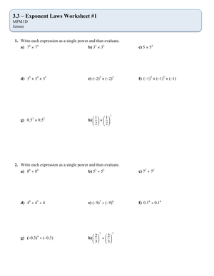 Master Exponent Laws: Math Practice Worksheet