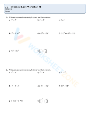 Master Exponent Laws: Math Practice Worksheet