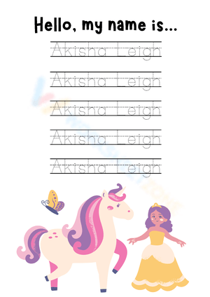 Purple Illustrative Name Preschool Tracing Worksheet