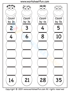 Skip Counting Fun: 2s, 3s, 4s, 5s Worksheet