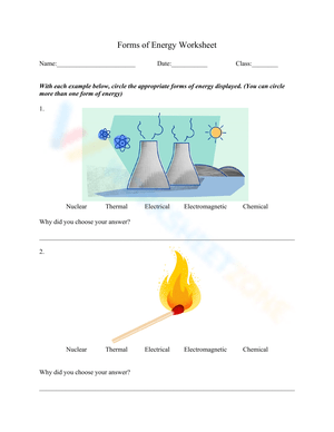 Forms of Energy Worksheet