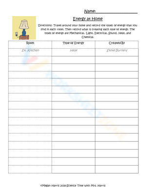 Energy at Home Worksheet