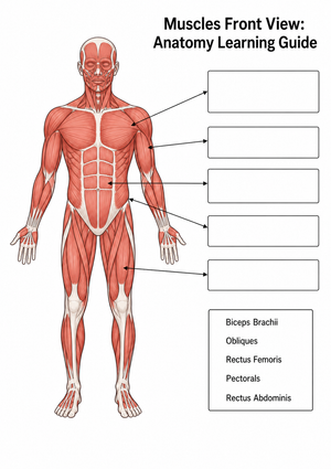 Essential Muscles Front View Worksheet | Grade 7-9 Science