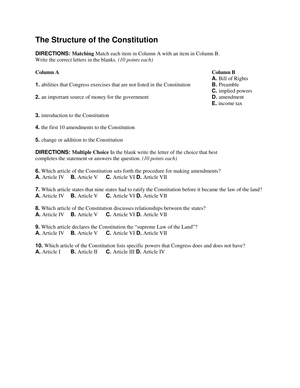 The Structure of the Constitution: A Civics Guide