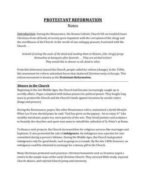 Protestant Reformation: A Historical Overview