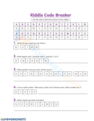 Riddle Code Breaker Worksheet