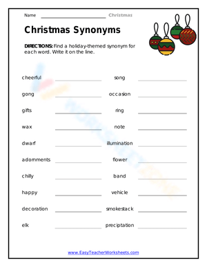 Christmas Synonyms Vocabulary Worksheet