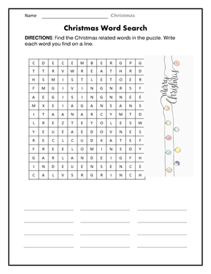 Engaging Christmas Word Search Worksheet
