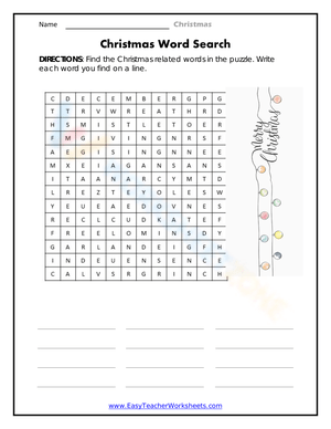 Engaging Christmas Word Search Worksheet