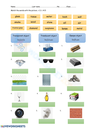 Identifying Transparent Objects Science Worksheet