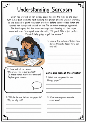 Understanding Sarcasm Worksheet | Grade 9-12 Printable
