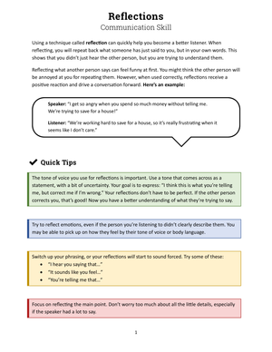 Grade 9-12 Reflections — Printable No-Prep Worksheet