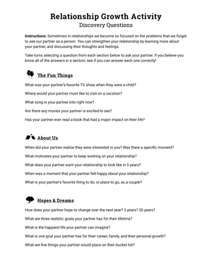 Relationship Growth Activity Worksheet