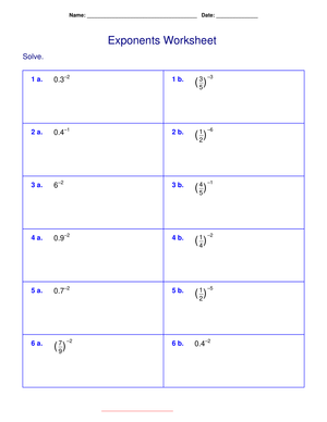 Practice Negative Exponents with this Worksheet