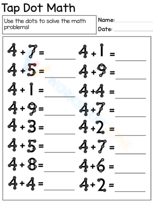 Tap Dot Math Worksheet - Addition Practice