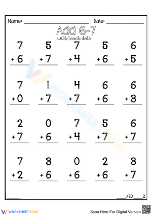 Addition Worksheet: Learn to Add 6-7