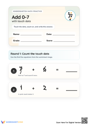 Add 0-7 Worksheet with Touch Dots