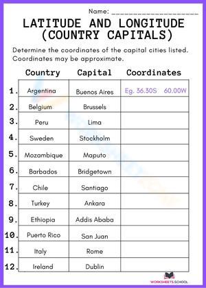 Match Country Capital with this Worksheet