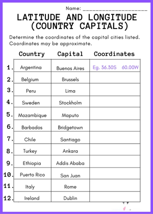 Match Country Capital with this Worksheet