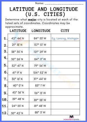 Identify US City with this Worksheet