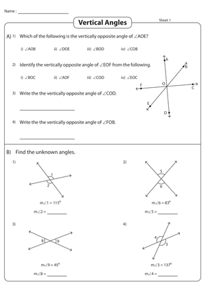 Identify Vertical Angles with this Worksheet