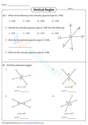 Identify Vertical Angles with this Worksheet