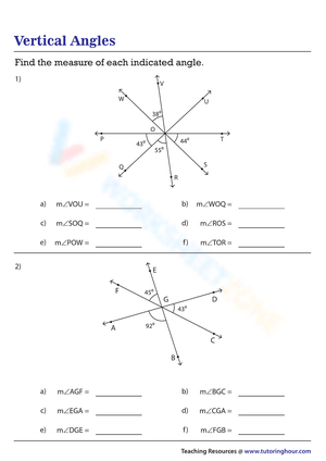 Vertical Angles: Find the Measure of Each Angle Worksheet