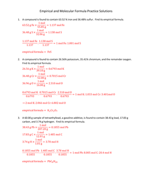 Practice Empirical Formula with Solutions Worksheet