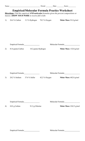 Solve Empirical Molecular Formula with this Practice Sheet