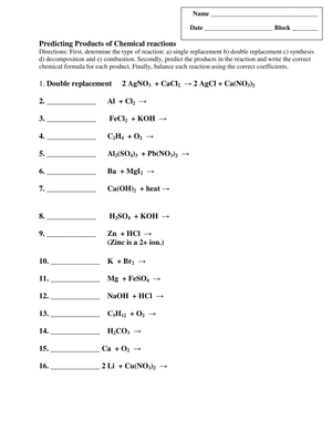 Predicting Chemical Reactions Products Worksheet