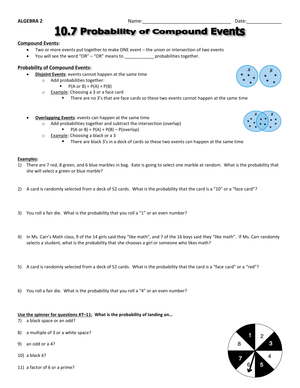 Practice Probability of Compound Events with this Worksheet
